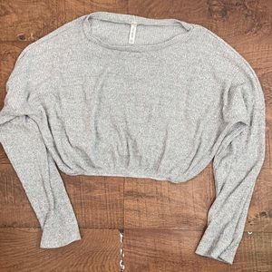 Grey Knit Cinched Cropped Long Sleeve